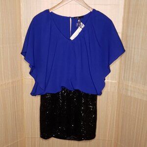C. Luce Womens New Black Sequin Skirt Blue Flowy Top Dress Medium